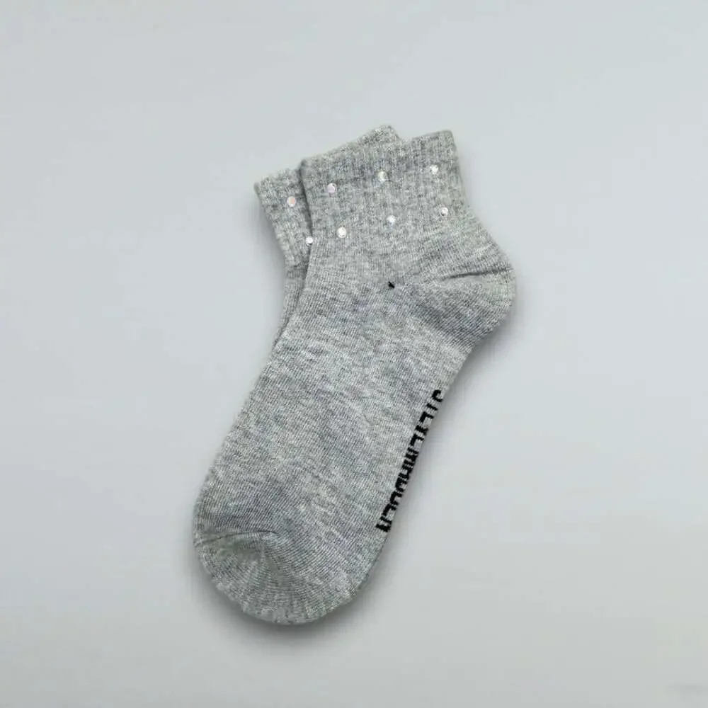 Gray Rhinestone Embellished Ankle Socks Casual Sparkle